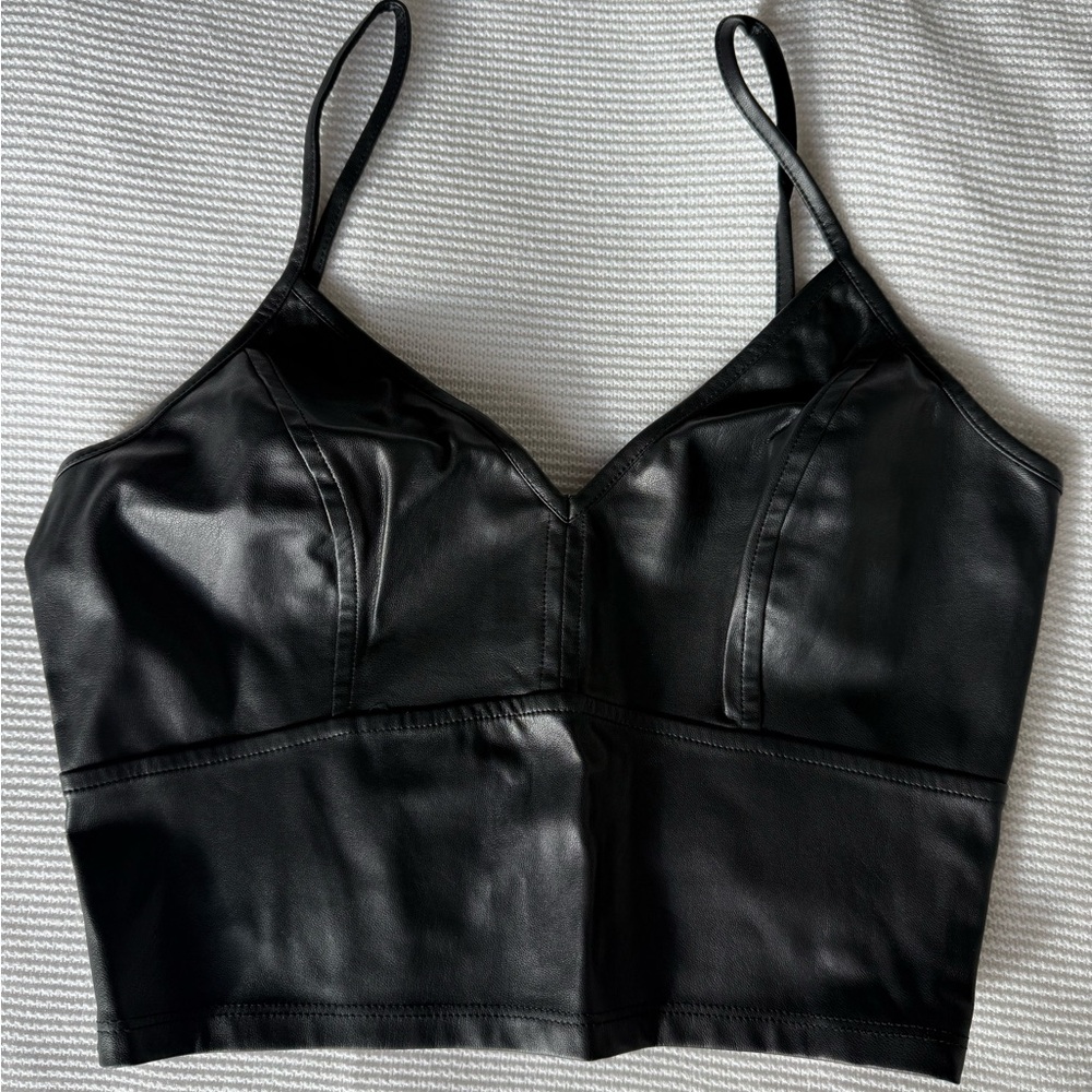 Aqua Sleek Black Leather Crop Top